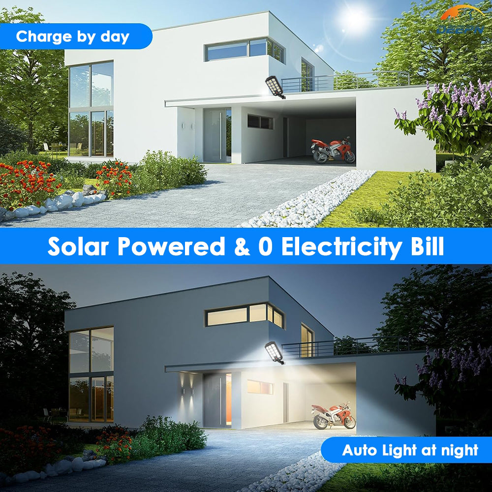 Super Bright Solar Street Lights, 5500LM Motion Sensor Solar Outdoor Lights, Waterproof Security Flood Lights, Dusk to Dawn Solar Lights for Outside Garden Yard Patio