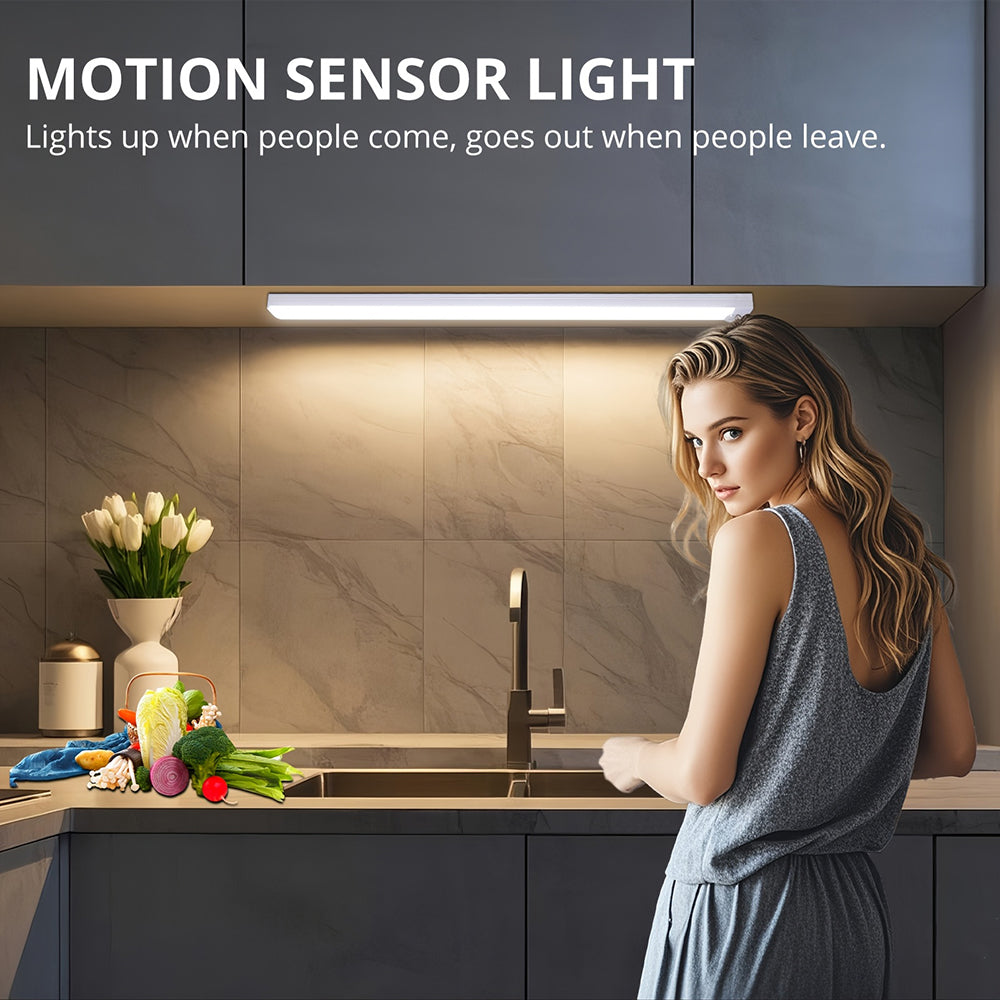 12'' LED Under Cabinet Lights, 2 Pack Wireless Motion Sensor Closet Lights, Rechargeable Closet Lighting with 3 Color for Wardrobe Kitchen Pantry Stairs