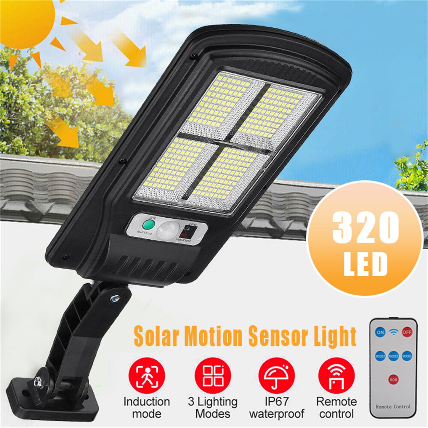 2 Pack Solar Street Lights Outdoor, 3800LM Motion Sensor Flood Lights with Remote Control, Dusk to Dawn Security LED Solar Street Light for Yard, Garden, Patio, Porch