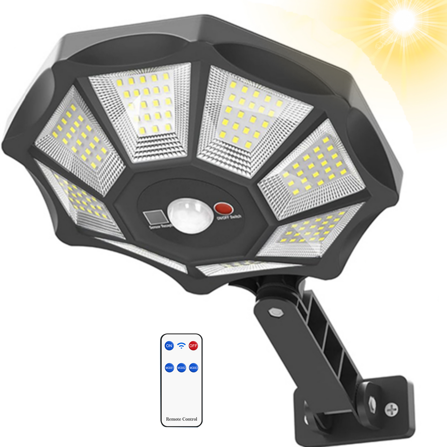 Solar Street Lights Outdoor, Motion Sensor Solar Flood Street Lights, Outdoor Dusk to Dawn Solar Lights for Garden Yard Path Patio, IP66 Waterproof