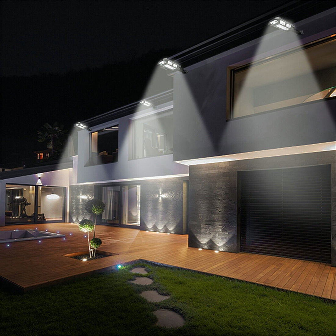 Solar Street Light Waterproof, Outdoor Motion Sensor Flood Light with Remote Control, Dusk to Dawn Security Street Light for Yard, Garden, Patio, Porch