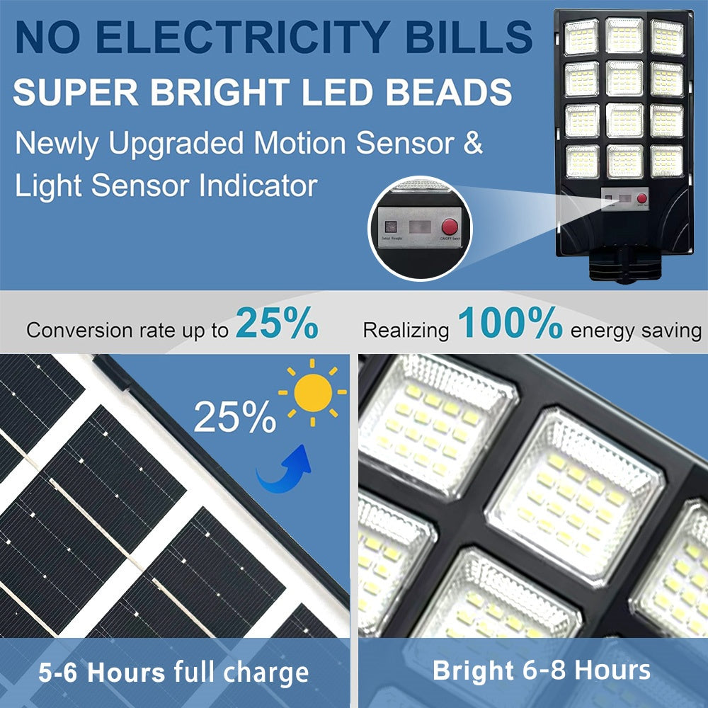 Solar Street Lights, 6500K 10000LM Outdoor Commercial Parking Lot Light with Remote Control, Dusk to Dawn Solar Security Flood Lights, Motion Sensor Solar Lights for Outside Yard Garage