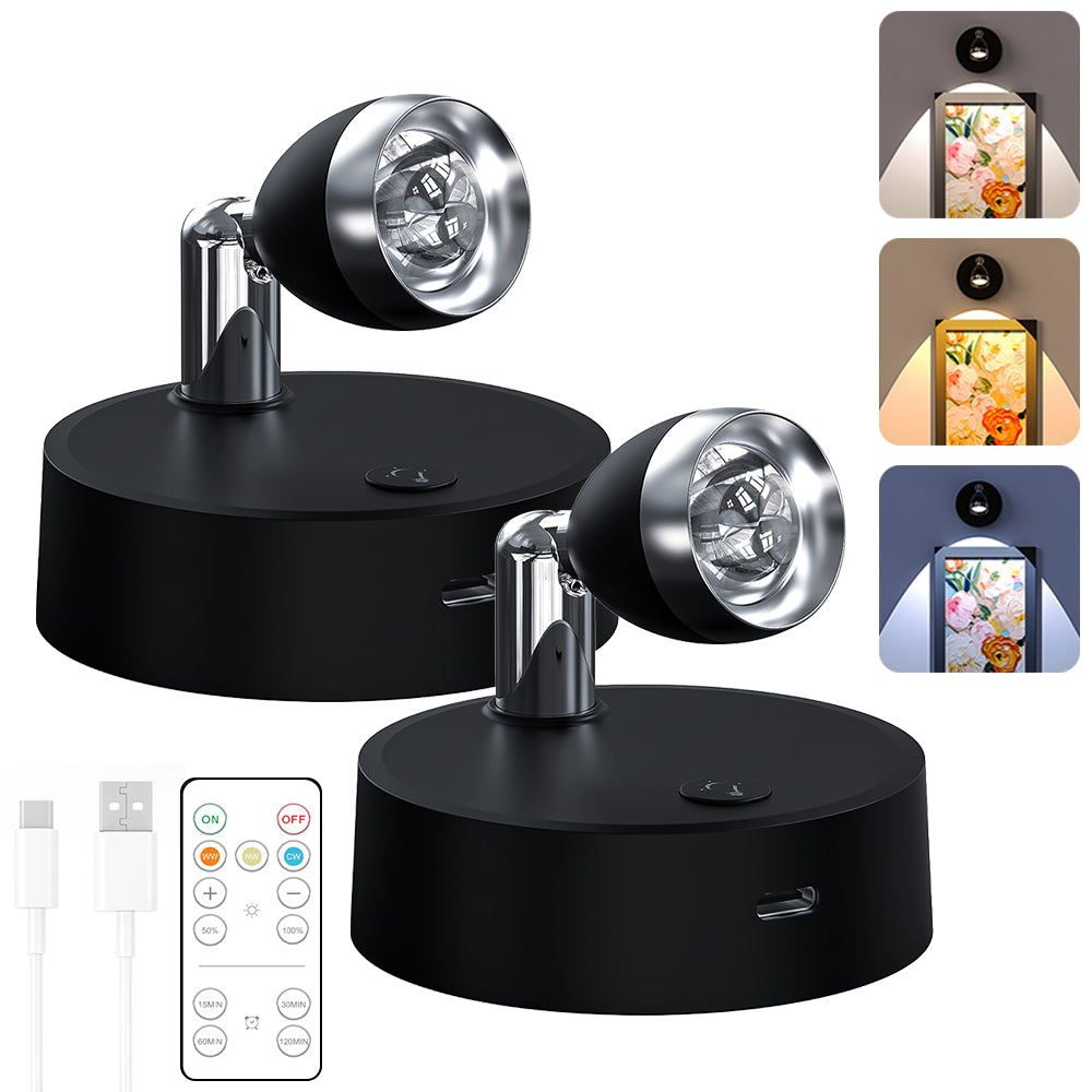 2 Pack Rechargeable Spotlights Indoor, Wireless LED Uplighting with Remote, Mini Art Accent Spot Lights Battery Operated, LED Picture Lights for Wall Art Display Painting Artwork Accent Closet