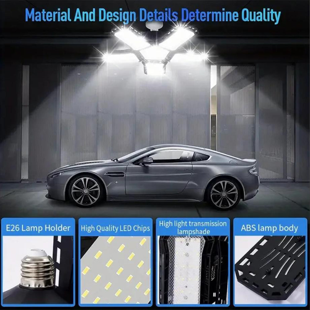 Garage Lights, 2 Pack Super Bright 32000LM LED Garage Ceiling Light, 280W LED Shop Lights with Deformable Panel, Basement Barn Ceiling Lights for E26/E27