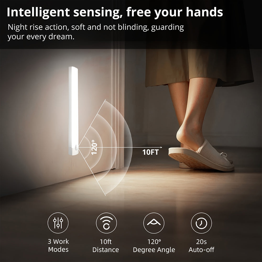 12'' LED Under Cabinet Lights, 2 Pack Wireless Motion Sensor Closet Lights, Rechargeable Closet Lighting with 3 Color for Wardrobe Kitchen Pantry Stairs