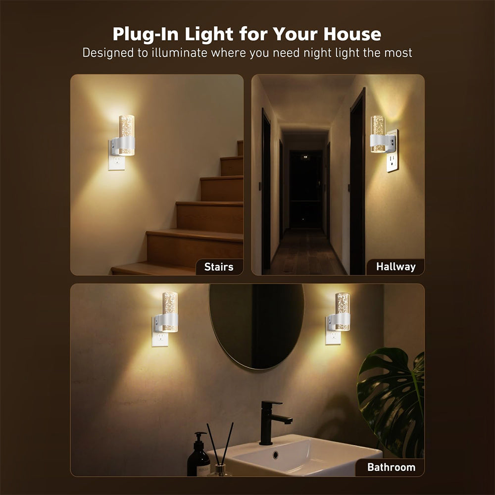 LED Night Light, 2 Pack 3000K Dimmable Night Lights Plug into Wall, Auto Dusk to Dawn Sensor Night Lights for Hallway Bedroom Stairway
