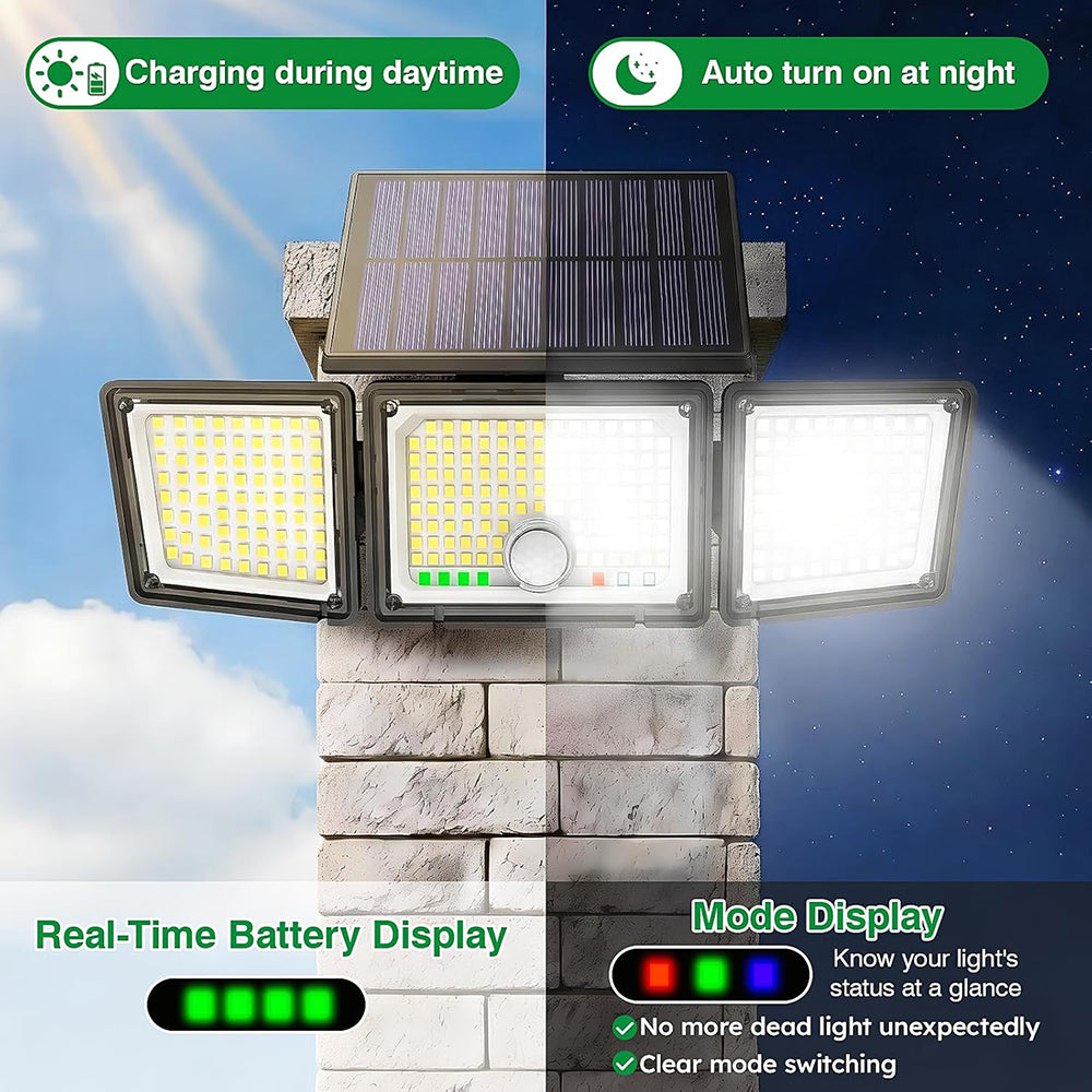 Solar Lights Outdoor, 2 Pack 5000LM Motion Sensor Security Lights with Battery Level& Mode Display, Waterproof Solar Flood Lights Wall Lights for Patio Fence Yard