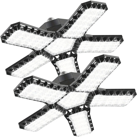 Garage Lights, 2 Pack Super Bright 32000LM LED Garage Ceiling Light, 280W LED Shop Lights with Deformable Panel, Basement Barn Ceiling Lights for E26/E27