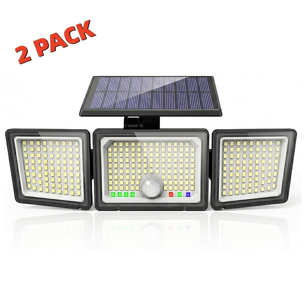 Solar Lights Outdoor, 2 Pack 5000LM Motion Sensor Security Lights with Battery Level& Mode Display, Waterproof Solar Flood Lights Wall Lights for Patio Fence Yard