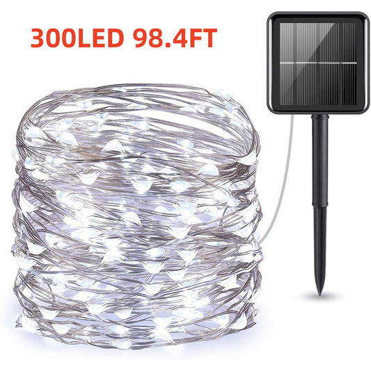 Solar String Lights Oudoor Waterproof, 98.4 Ft 300 LED Christmas Fairy Lights with 8 Lighting Modes for Garden Patio Home Yard Tree Party(Cool White)