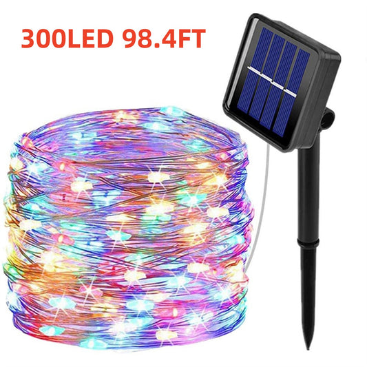 Solar String Lights Oudoor Waterproof, 98.4 Ft 300 LED Christmas Fairy Lights with 8 Lighting Modes for Garden Patio Home Yard Tree Party(Multicolor)